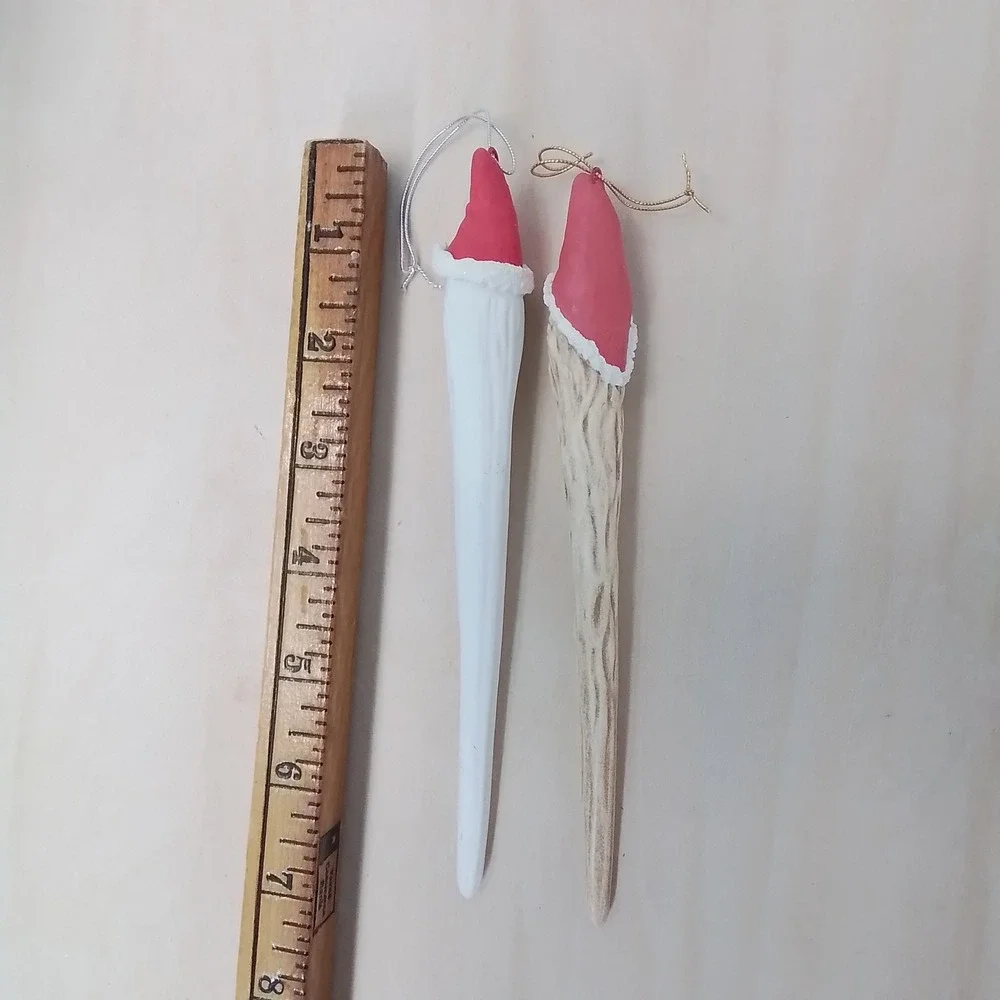 Set‎ of 2 Vintage Santa Claus Christmas Ornaments Icicle Style Rustic White